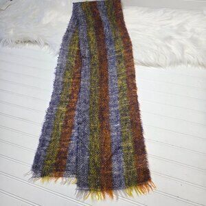 Vtg Heather-Brae Mohair, New Wool Scarf Yellow Orange Blue Stripes Scotland 71”
